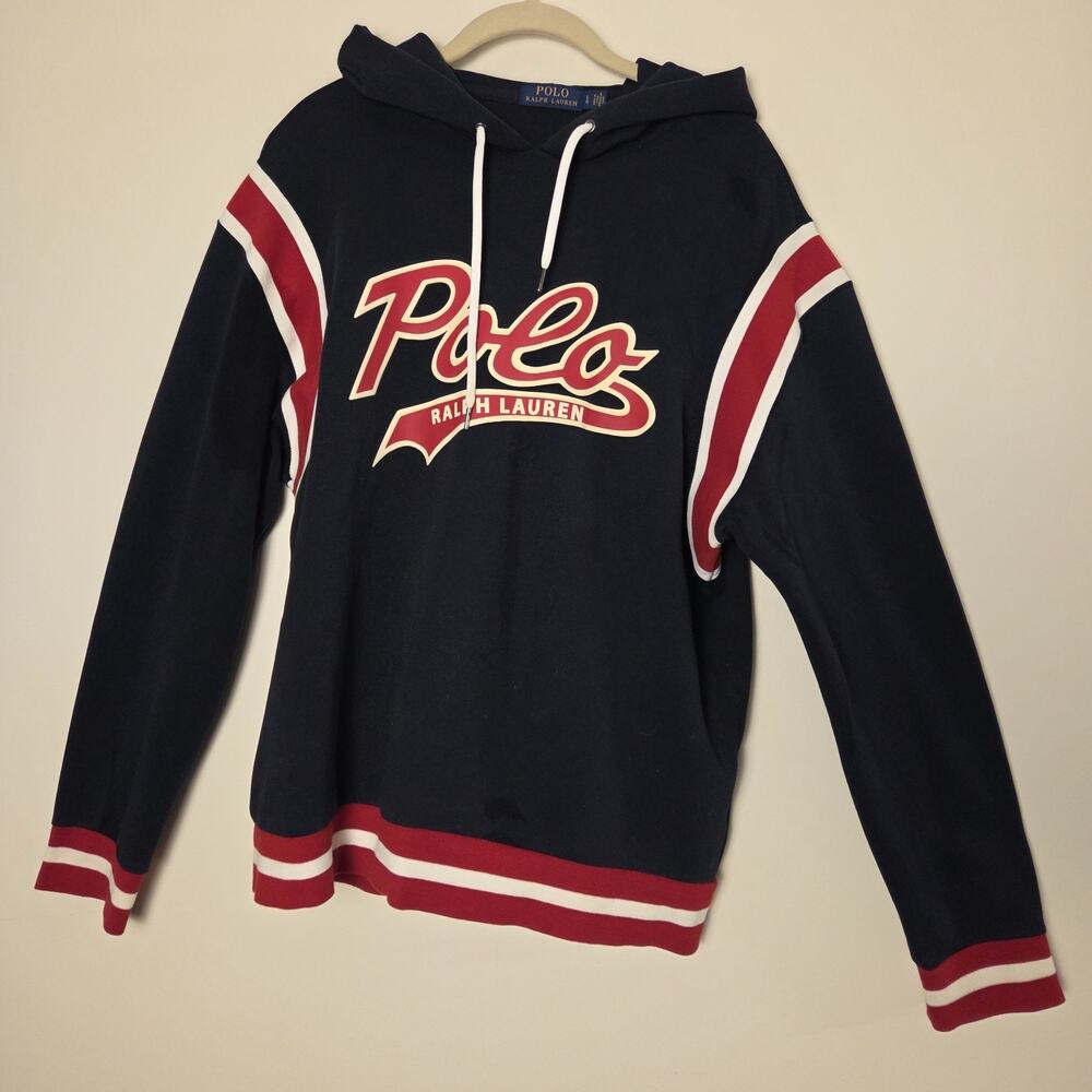 VTG Polo Ralph Lauren Men’s Lg POLO RL SCRIPT Rings Hoodie Sweatshirt 92 Stadium